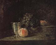 Jean Baptiste Simeon Chardin Silver peach red wine grapes and apple painting